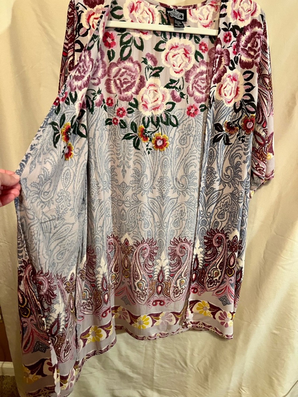 Angie Floral Paisley Kimono Cardigan in Pink, Purple, Yellow, Size L - Picture 4 of 7